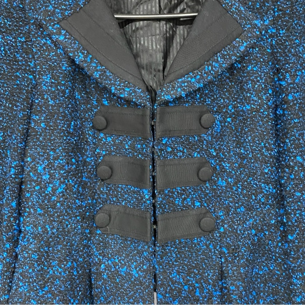 Nanette Lepore Tweed Cropped Military Style Blue Black Vamp Blazer Medium - Picture 2 of 7
